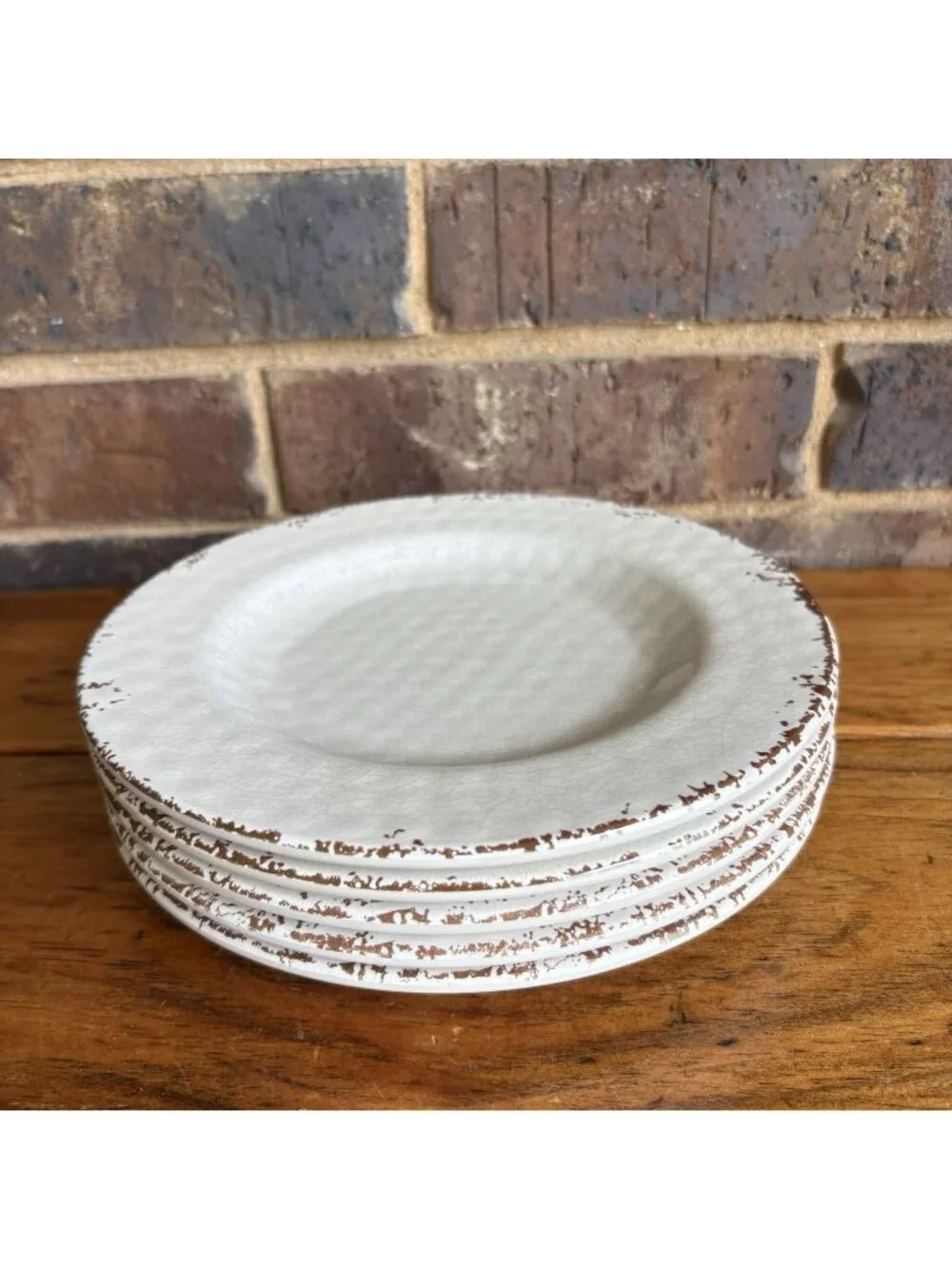 WILLIAMS SONOMA Set of 5 RUSTIC Melamine Salad Plates 8.5” Cream Crackle
